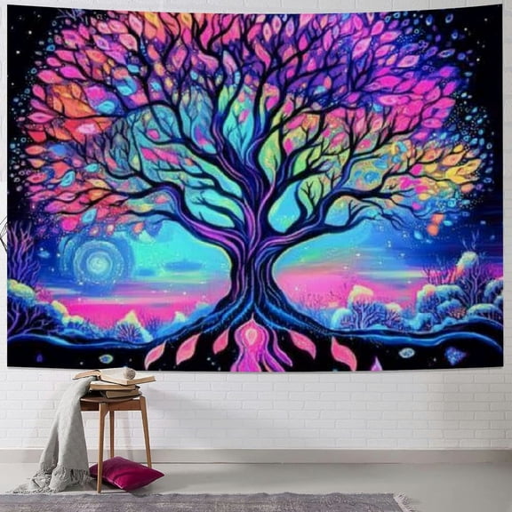 BCIIG Tree of Life Tapestry  Reactive Tapestries Spiritual Aesthetic Neon Tapestry Wall Hanging for Living Bedroom  50x40inch
