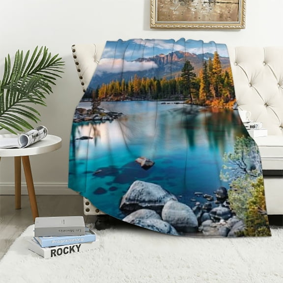 BCIIG Trees Mountain Lake Warm Lightweight Blanket Soft Fleece Throw Blanket for Living Rooms Sofa Decor Gifts All Seasons 40x50in