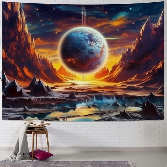BCIIG Trippy Planet Tapestry Galaxy Space Tapestry Psychedelic Universe Mountain Wall Tapestry Mysterious Starry Sky Tapestry Wall Hanging for Bedroom Decor 50x40inch
