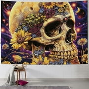 BCIIG  Trippy Tapestry, Neo Traditional Floral Ornate Skull with Earthy Leaves Space Scenario, Fabric Wall Hanging Decor for Bedroom Living Room Dorm, 60'' x 40''