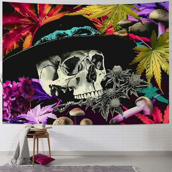 BCIIG  Trippy Weed Tapestry Psychedelic Colorful Plant Mushroom Wall Hanging Tapestry Hippie Skull Tapestries Wall Art for Bedroom Living Room Dorm Party Poster Blanket Home Decorations 40x30inch