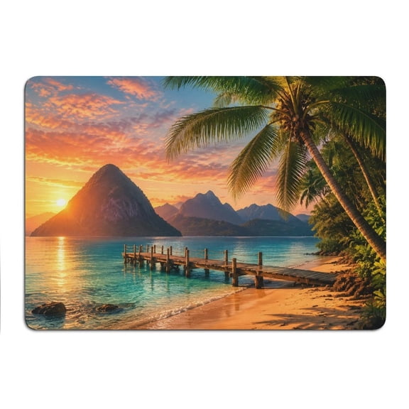 BCIIG Tropical Beach Wooden Pier Sunset Mouse Pad, Square Smooth Surface Desk Mat, Stitched Edge for Office, Laptop, Computer, Home,