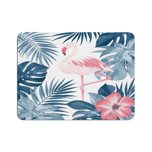 BCIIG Tropical Flamingo Hibiscus Mouse Pad, Square Smooth Surface Desk Mat, Stitched Edge for Office, Laptop, Computer, Home,