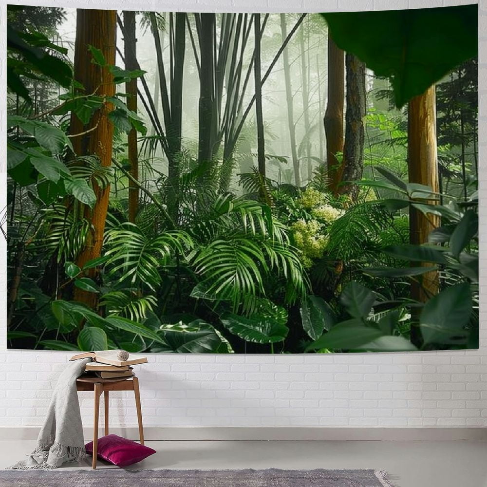 BCIIG Tropical Green Plant Tapestry Wall Hanging, Palm Tree Leaves 