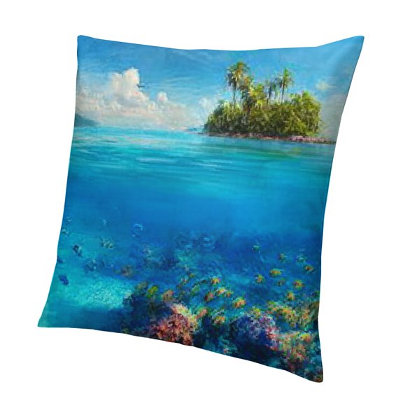 BCIIG Tropical Island Coral Reef Ocean Pillowcase for Home Furnishing 18x18in