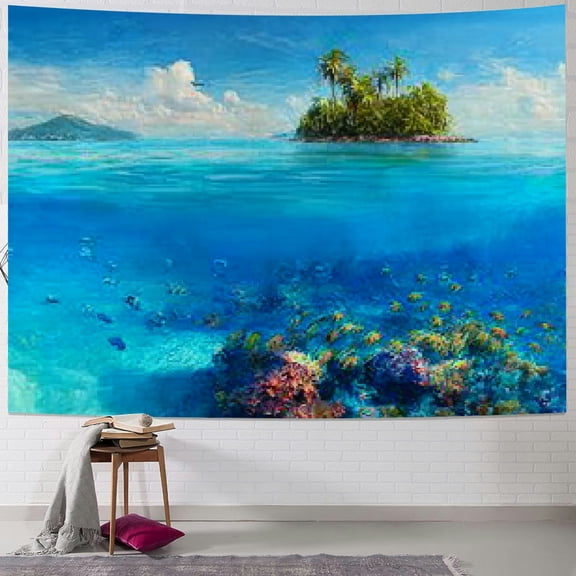 BCIIG Tropical Island Coral Reef Ocean Tapestry Wall Hanging Art 40x30inch