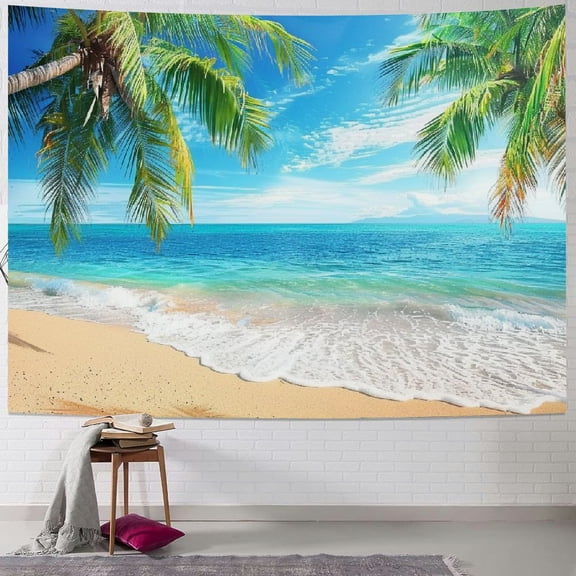 BCIIG Tropical Palm Tree Beach Wall Tapestry 80x60 Inch Sea Ocean Summer Holiday Leaf Exotic Backdrop Hanging Polyester Home Decor for Bedroom Living Room Home