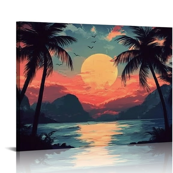BCIIG Tropical Scene Palm Trees Sunset Canvas Print Home Office Wall Decor 20x16in