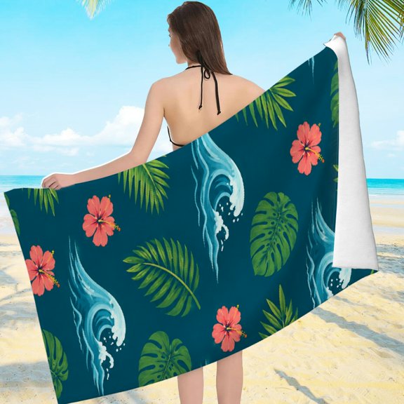 BCIIG Tropical Wave Hibiscus Sand Free - Machine Washable Ultra-Soft Microfiber, Beach Pool Great Gift