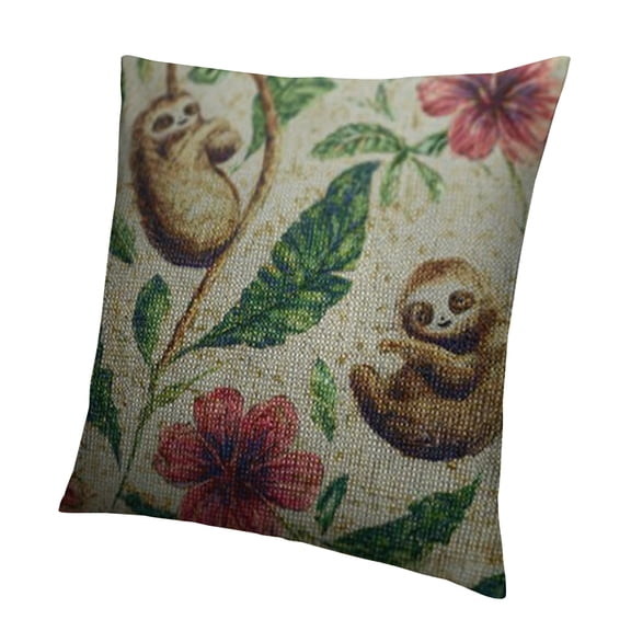 BCIIG Tropical palm leaf pattern toss pillowcase cute sloth pillow cushion cover home sofa décor 12x12in