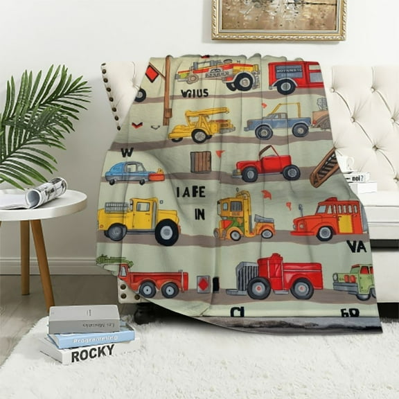 BCIIG Truck Car Blanket Transport Alphabet Throw Blanket Gift for Girls Boys Kids Truck Lovers-Super Soft Flannel Blanket for Sofa Couch Camping Travel-Home Decor for All Seasons 40x50in