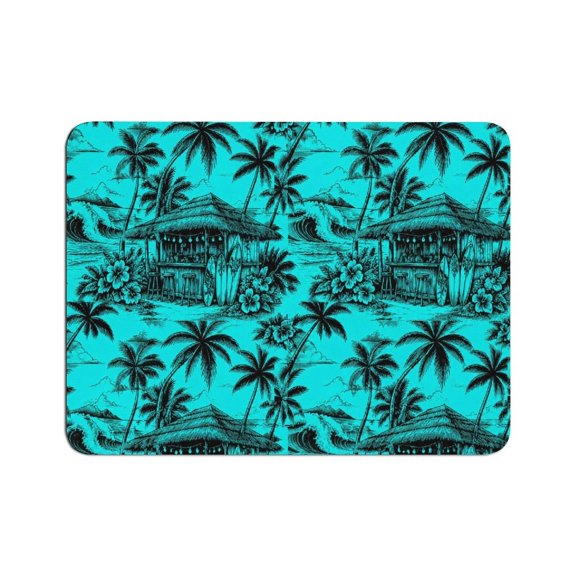 BCIIG Turquoise Tiki Beach Bar Palm Tree Surfboard Tropical Seamless Pattern Mouse Pad, Square Smooth Surface Desk Mat, Stitched Edge for Office, Laptop, Computer, Home,
