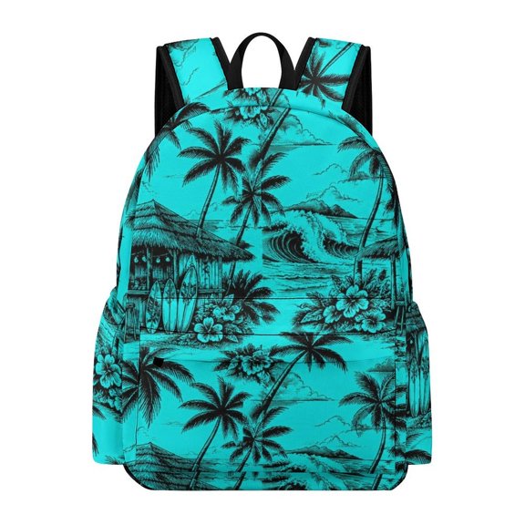 BCIIG Turquoise Tiki Beach Bar Palm Tree Surfboard Tropical Seamless Pattern Printed Oxford Backpack, Large Capacity Laptop Backpack, Water Resistant, Travel Daypack for College Work Commuting Adult