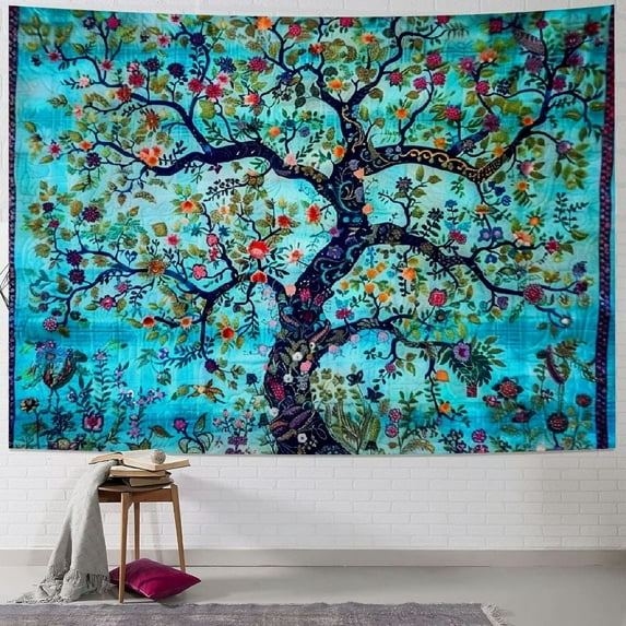 BCIIG Turquoise Tree of Life Twin Size Indian Bohemian Wall Art Tapestry - Mandala Tapestry, Hippie Tapestries Psychedelic Boho Tapestry, Wall Hanging for Bedroom