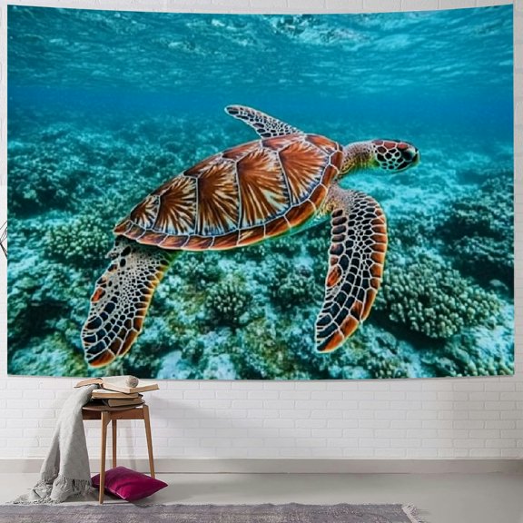 BCIIG Turtle Coral Reef Ocean Tapestry Wall Hanging Unique Style Graphic Tapestries Home Wall Decor Art for Living Room Bedroom Apartment Farmhouse Dorm 40x60inch