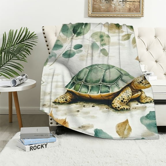 BCIIG Turtle Forest Leaves Warm Lightweight Blanket Soft Fleece Throw Blanket for Living Rooms Sofa Decor Cow Gifts All Seasons 40x50in