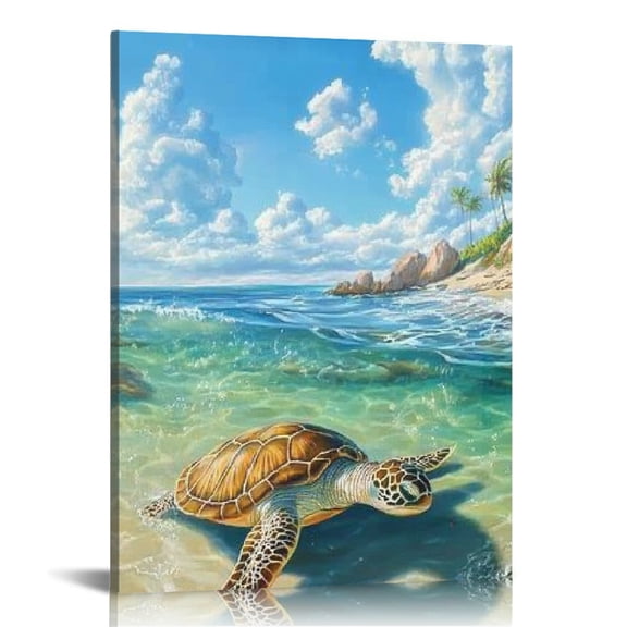 BCIIG Turtle Ocean Beach Wall Decor Canvas Art for Home Office 12x16 in