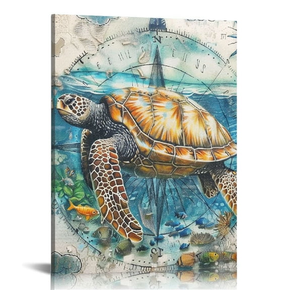 BCIIG Turtle Ocean Compass Fine Art Aesthetic Poster Print Wall Painting for Home Decor, Classroom, Office - Canvas Wall Art Living Room Bedroom Wall Decoration 12x16 in