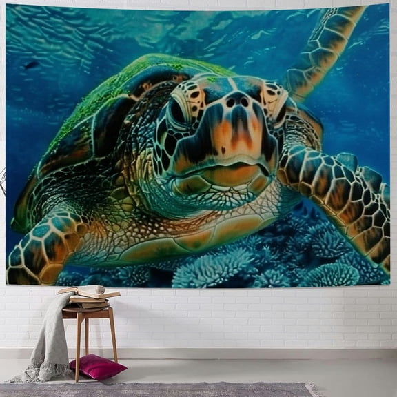 BCIIG Turtle Ocean Coral Reef Tapestry Wall Hanging Unique Style Graphic Tapestries Home Wall Decor Art for Living Room Bedroom Apartment Farmhouse Dorm 40x30inch
