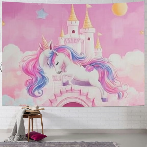BCIIG Unicorn Castle Tapestry Wall Hanging Unique Style Graphic Tapestries Home Wall Decor Art for Living Room Bedroom Apartment Farmhouse Dorm 40x30inch