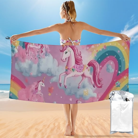 BCIIG Unicorn Rainbow Fantasy Quick Dry Bath Towel 27.5x55in Ultra-Fine Fiber Towel for Beach Vacations and Outdoor Recreation 55x27.5in