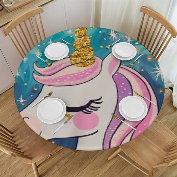 BCIIG Unicorn Round Tablecloth Stain Resistant Washable Indoor Outdoor Dining Wedding Party 100% Polyester Fiber 31"-35