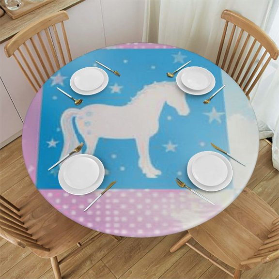 BCIIG Unicorn Stars Clouds Round Table Cover Stain Resistant Washable Indoor Outdoor Tablecloth Kitchen Dining Wedding Parties 100% Polyester Fiber 31-35