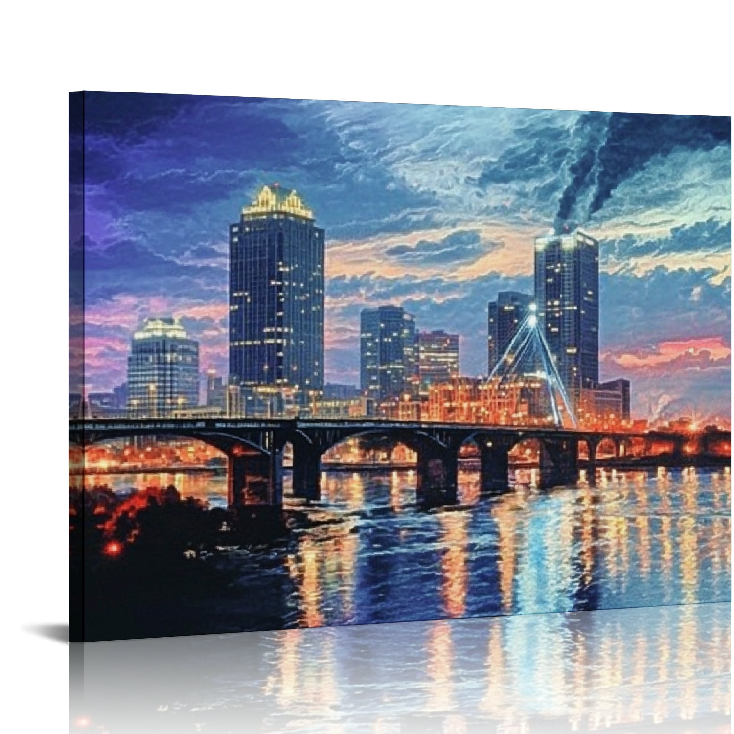View of BCIIG Urban Skyline Canvas Art Print for Living Room Bedroom Office ...