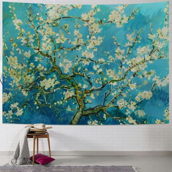 BCIIG  Van Gogh Tapestry Wall Hanging Aesthetic Almond Blossom Oil Painting Nature Plant Floral Aesthetic Boho Wall Art Home Decor for Dorm Bedroom Living Room,