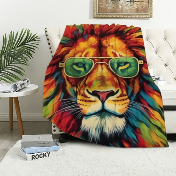 BCIIG for Vibrant Lion Flannel Throw Blanket - Ultra Soft & Warm, Comfy & Fuzzy, Cozy Fabric for Couch, Travel, Bedroom - Funky Bed & Living Room Decor for Men & Women