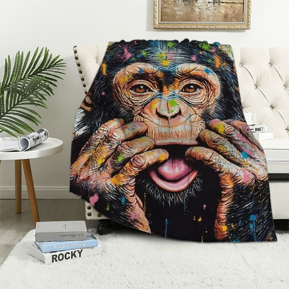 BCIIG Vibrant Monkey Throw Blanket - Soft Plush Flannel Blanket, Lightweight, Comfy, Fuzzy, Warm, Anti-Pilling for Sofa, Bedroom, Bed, Living Room, Outdoor 60x80in