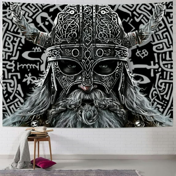 BCIIG Viking Odin Tapestry, Norse Mythology Warrior Wolf Swords Wall Hanging Tapestries, Black White Mystical Ancient Rune Dragon Totem Tapestry Wall Hanging for Living Room Bedroom Décor,