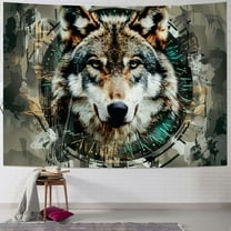 BCIIG Viking Wolf Tapestry, Wild Animal Tapestry Wall Hanging, Cool Bokeh Runes Ancient Green Psychedelic Wall Decor Tapestries Poster Blanket College Dorm Bedroom Decor 40x30inch