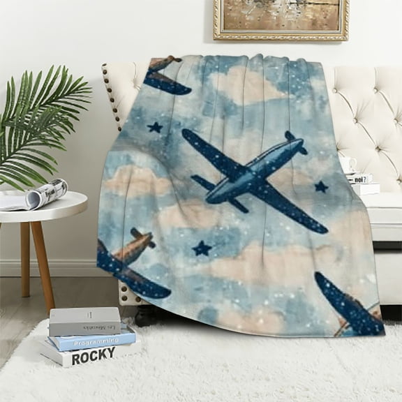 BCIIG Vintage Airplane Blanket - Soft Lightweight Cozy Flannel Throw Blanket for Adults Kids Women Boys Girls, Warm Fluffy Fuzzy Blankets for Couch, Bed, Travel, Outdoor, Home Decor 40x50in