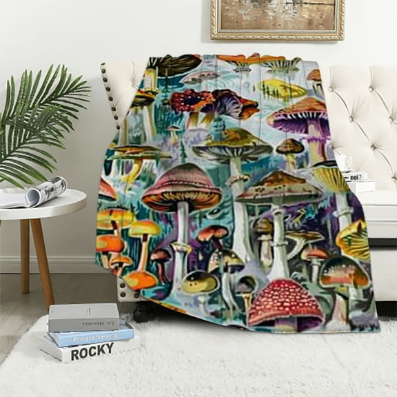 BCIIG Vintage Botanical Mushrooms Blanket Retro Illustration Throws Gift for Boys Girls, Fungus Botanical Plants Decor Weed Plush Soft Lightweight Flannel Fleece Blankets for Bed Couch Chair 40x50in