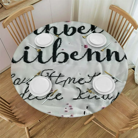 BCIIG Vintage Cross Stitch Love Round Table Cover Stain Resistant Washable Indoor Outdoor Tablecloth Kitchen Dining Wedding Parties Picnic Camping 100% Polyester Fiber 31-35