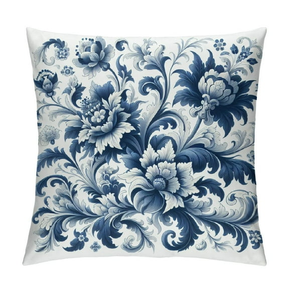 BCIIG Vintage Floral Chinoiserie Style Pillow Case Blue Indigo and White Euro Sham Pillow Cover Asian Colorful Cushion Cover Accent Pillowcase Rustic for Sofa Living Room Bedroom
