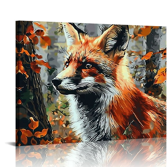 BCIIG Vintage Fox Wall Art Abstract Fox Artwork Indoor art wall decoration home is suitable for living room, bedroom, office, dining room, club decoration, can hang Canvas painting 16x12in