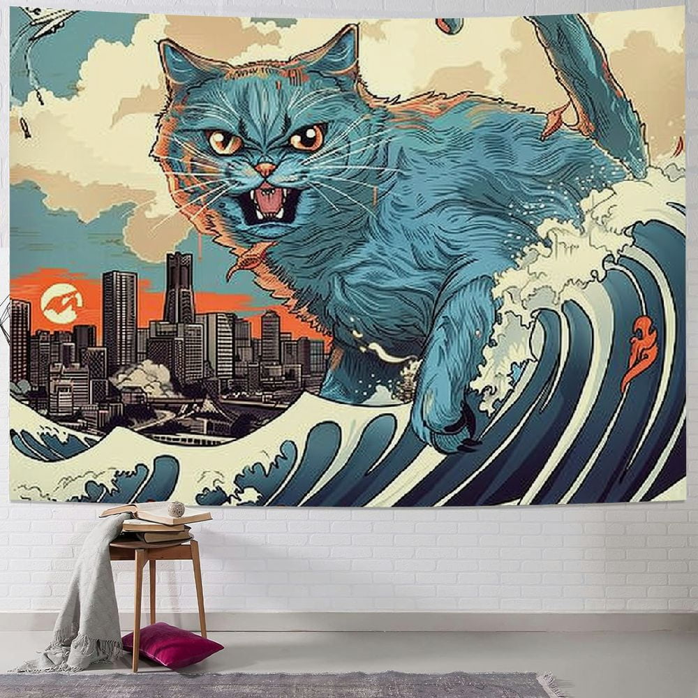 BCIIG Vintage Funny Cat Wall Art & Decor Catzilla Japanese Wall Art