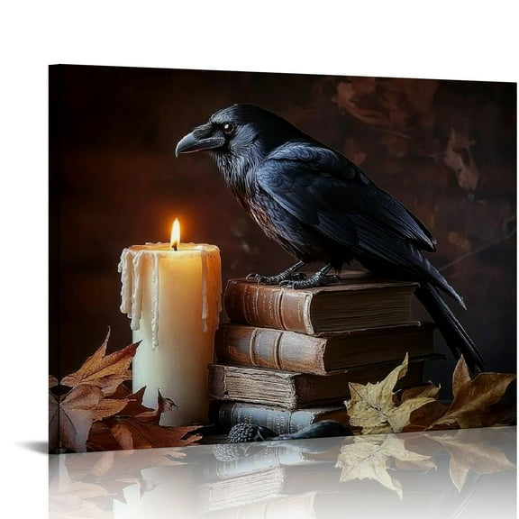 BCIIG Vintage Halloween Wall Art for Bedroom Vintage  Canvas Wall Art Raven Artwork Dark Academia Paintings Dark Raven Print Wall Art  Pictures Vintage  20x16in