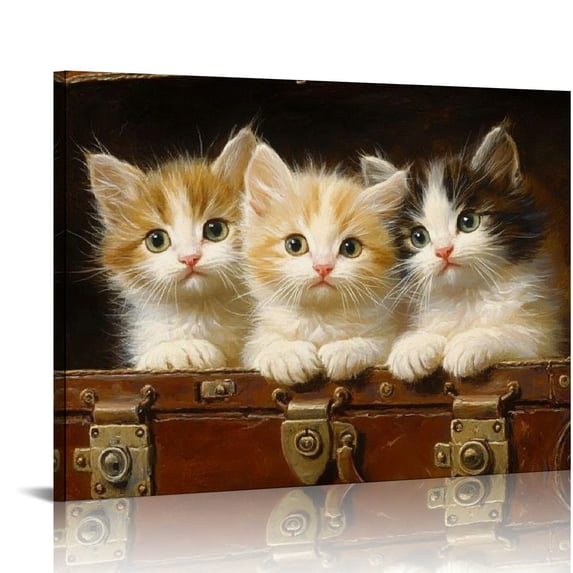 BCIIG Vintage Kitten Wall Art Cat Canvas Vintage French Animal Cute Kitten Pictures Animal Portrait Prints Vintage Cat Artwork Kitten Wall Art Funny White Cat Painting 20x16in