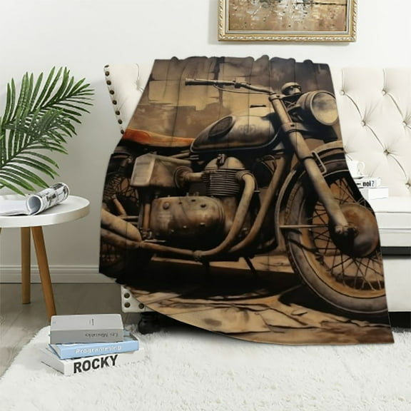 BCIIG Vintage Motorcycle Blanket Gifts for Men Women Throw Blanket for Couch Sofa Bedding Home Plush Throw Fleece Blanket Soft Warm Cozy for Kids Adults All Season 40x50in