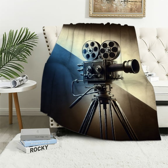 BCIIG Vintage Movie Camera Theme Warm Lightweight Soft Fleece Blanket for All Seasons - Living Room Sofa Decor Cow Gifts - Soft Plush Blanket 40x50in
