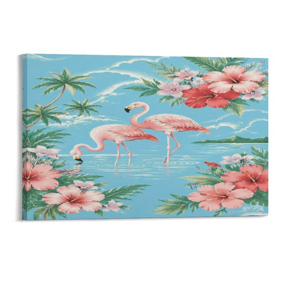 BCIIG Vintage Tropical Pink Flamingo Hibiscus Palm Island Sky Blue Border Art PatternTapestry, Polyester Vertical Print Wall Hanging Tapesties for Bedroom Dorm Living Room, Aesthetic Home Decor for A