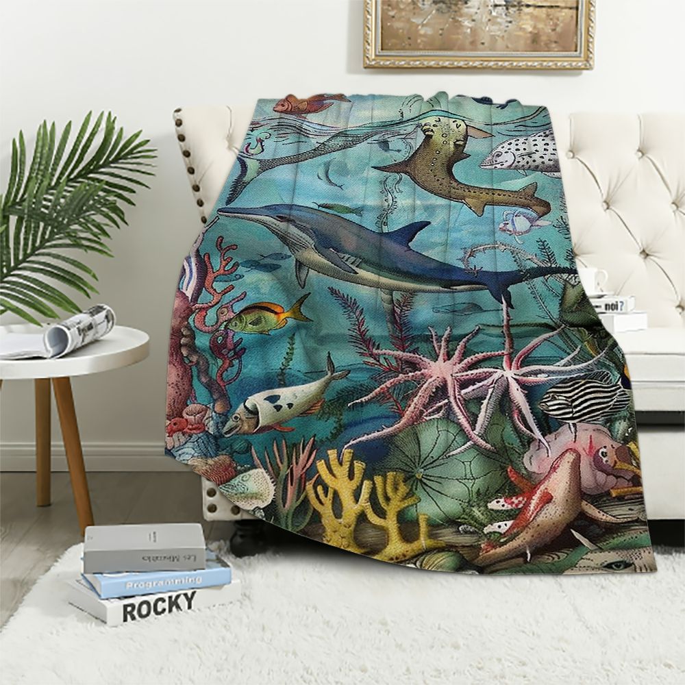 BCIIG Vintage Underwater Animals Blanket Retro Illustration Throws Gift