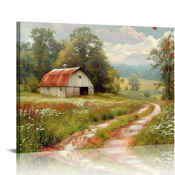 BCIIG Vintage Wall Art Country Barn Landscape Pictures Wall Decor Rustic Farmhouse Nature Canvas Painting Home Modern Artwork Decorations  for Living Room Bedroom Bathroom Office  20x16in