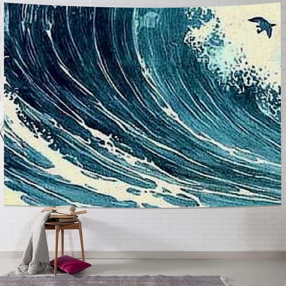 BCIIG Vintage ocean tapestry wall hanging, vintage watercolor wave wall art tapestry, wave wall decoration indian tapestry bedroom aesthetic home dormitory, wall tapestry 40x30inch