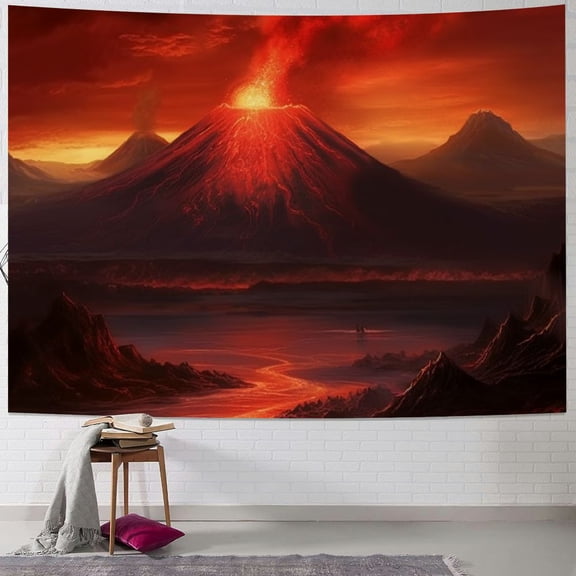BCIIG Volcano Lake Red Sky Tapestry Wall Hanging Unique Style Graphic Tapestries Home Wall Decor Art for Living Room Bedroom Apartment Farmhouse Dorm 60x50inch