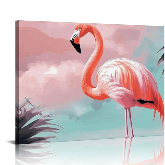 BCIIG Wall Art Canvas Hanging Pictures Frame Painting Flamingo Art  Wall Decorations Painting Wall Decor Aesthetic for Bedroom Bathroom Living Room  20x16in