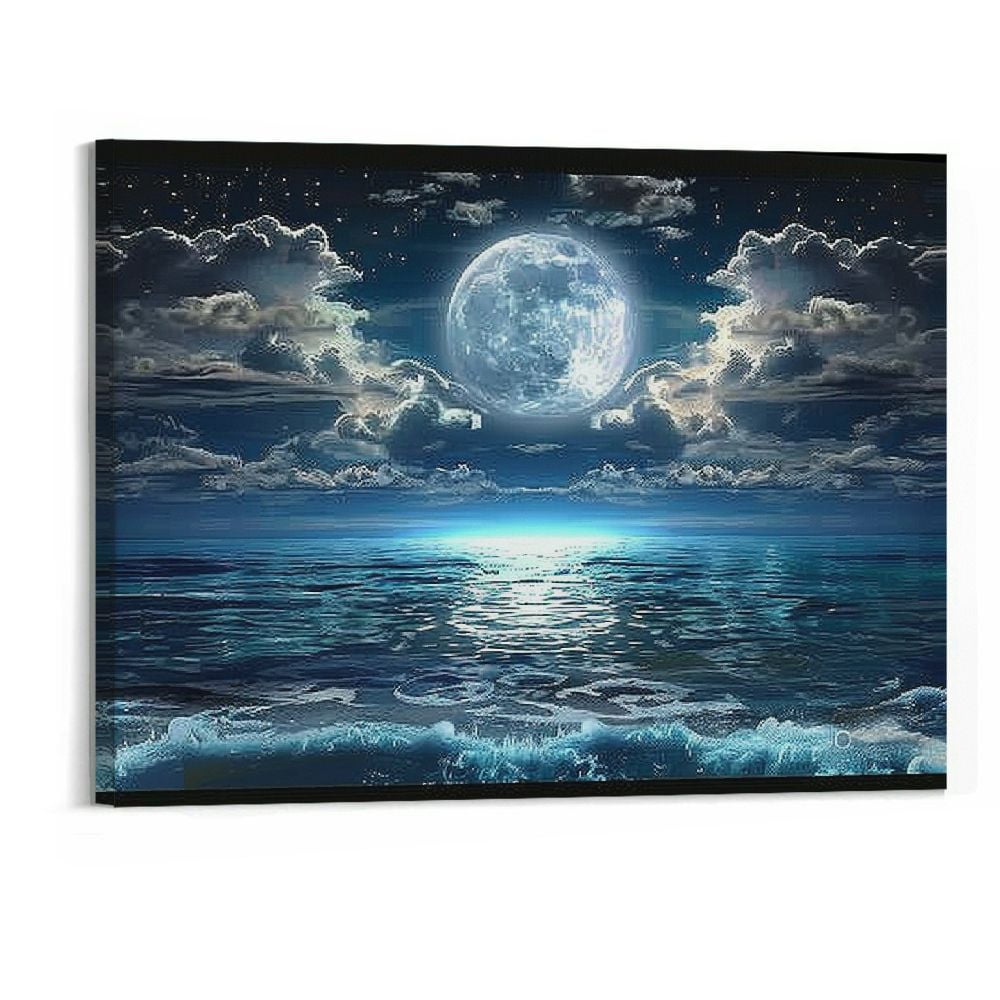 BCIIG Wall Art Moon Sea Ocean Landscape Picture Canvas Wall Art Print ...